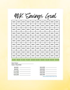 a printable savings goal sheet with the words $ 4, 000 and $ 5, 000