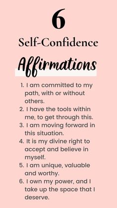 a pink poster with the words self - confident affirmations written in black and white