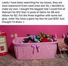 a pink toy box filled with lots of toys