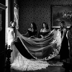 the bride and her bridal party prepare for their wedding