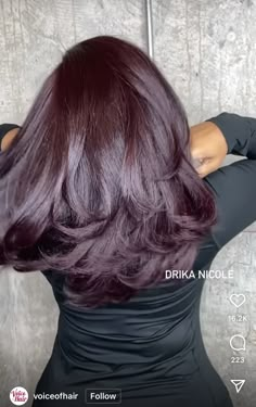 Dark Purple Hair Black Women, Chocolate Lavender Hair, Plum Brown Hair Color, Cherry Purple Hair, Dark Cherry Brown Hair, Eggplant Colored Hair, Dark Burgundy Hair Color, Short Burgundy Hair, Dark Burgundy Hair