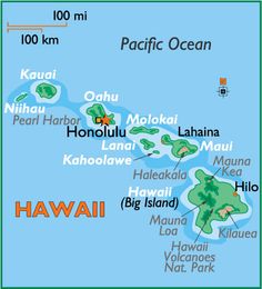 a map of the hawaiian islands with all its major cities and their respective locations on it