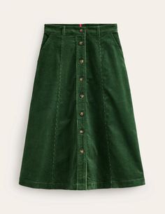 Petra Cord Midi Skirt - Winter Green | Boden US Midi Skirt Winter, October Country, Skirt Winter, Winter Green, Knit Shirt Dress, Slim Fit Casual Shirts, Winter Skirt, Corduroy Skirt, Newborn Dresses