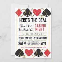 a casino themed birthday party card