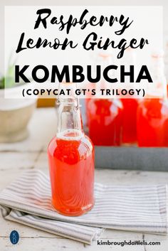 raspberry ginger lemon kombucha recipe with text overlay