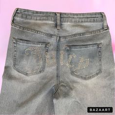 Brand New Juicy Couture Bedazzled Back Pockets/Butt “Juicy” Straight Leg Jeans! Tags Still On. Bedazzled Jean Pockets, Bedazzled Clothes, Juicy Couture Jeans, 2000s Juicy Couture, Juicy Couture Light Blue, Purple Juicy Couture, Juicy Couture Sidekick, Navy Juicy Couture, Bedazzled Jeans