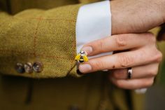 Bee Cufflinks Groom Autumn Literary Hand Made Wedding http://jamesandlianne.com/ Autumnal Wedding, Wedding Whimsical, Yellow Suit, Whimsical Wonderland, Whimsical Wonderland Weddings, Wedding Celebration, Christmas Special