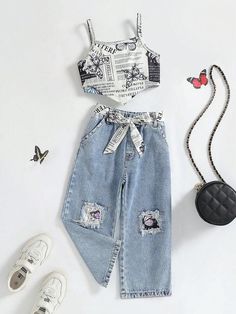 Cute Clothes For Ten Year Olds, Hot Cute Outfits, Clothes For 10 Yrs Old, Cute Outfits For Kids 10-12, Blue Outfits Summer, Preteen Outfits For Girls, Stray Kids Clothes, Cute Clothes Ideas, Kawaii Fits