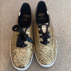 Gold Sparkle Keds. So Cute! Never Worn, I Outgrew Them. Size 9.5 Kate Spade Glitter Keds, Kate Spade Keds, Gold Sneakers, Keds Shoes, Glitter Gold, Kate Spade Shoes, Shoes Brand, Black Laces, Keds