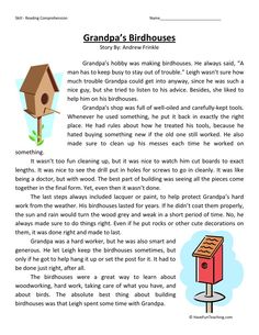 the story of grandpa's birdhouse is shown in this printable page for kids