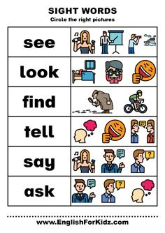 Sight words verbs - printable ESL worksheets Verbs For Kindergarten, Verb Worksheets For Kindergarten, Kindergarten Verb Worksheet, Action Words Worksheet, Doing Verbs Worksheet For Grade 1, Sights Words For Kindergarten, Printable Sight Words, Verbs For Kids, Sight Words Worksheets