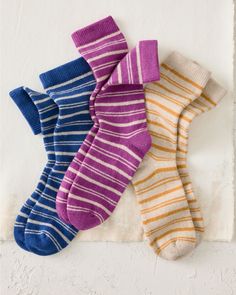 Let these fun striped socks peek out of the tops of your booties for a bit of extra flair — and coziness — this season. Crafted in a luxurious blend of merino wool and cashmere that wicks moisture away for all-day comfort, with nylon and spandex for durability and shape-retaining stretch. Exclusive. Seamless toe construction. USA. Winter Striped Socks, Striped Socks For Winter Stocking Stuffer, Striped Socks For Stocking Stuffers In Winter, Eileen Fisher Shoes, Flannel Bedding, Italian Leather Bags, Women's Shoes Accessories, Quilted Duvet Cover, Bedding Basics