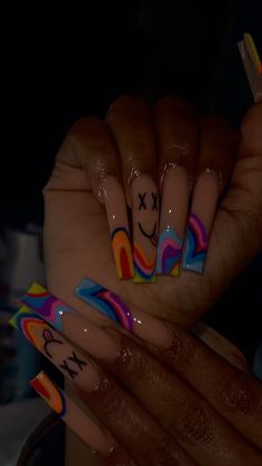 Pride Acrylics, Pride Nails Acrylic Coffin, Pride Nails Designs Acrylic, Pride Nails Acrylic, Pride Nail Ideas, Lsd Nails, Rainbow Acrylic Nails, Pride Nails Designs, Pride Month Nails