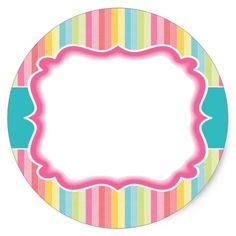 a colorful striped plate with a pink border