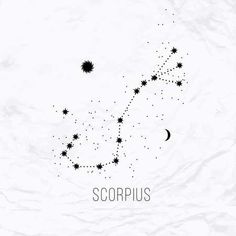 the zodiac sign scorpius on crumpled paper with stars and moon in the sky