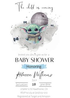 the baby yoda is coming to town with this star wars themed baby shower