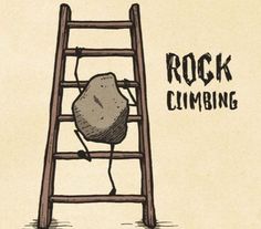 a drawing of a rock climbing on a ladder with the words rock climbing above it