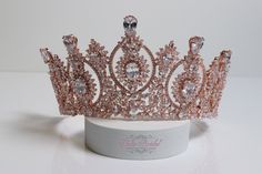 "FAST SHPPING Beautiful Zirconia crystal tiara in rose gold plated. Perfect for any occasion. It has a loop at the end of each side to attach it in your hair with bobby pins for added security. Approx. 3.25\" tall at its tallest point It comes with a beautiful, elegant box so you can keep it afterwards Style 6429RG Ready to ship in 2-3 business days." Quince Rose Gold Crown, Quinceañera Crowns, Princess Quinceanera Theme, Quince Crown, Rose Gold Quince, Quinceanera Tiaras, Quinceanera Dresses Gold, Rose Gold Princess, Quinceanera Crown