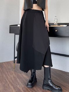 High Waisted Irregularity Solid Color Long Skirts Skirts Bottoms BLACK-XL Techwear Skirt, Fashion Core, Techwear Fashion, Body Skirt, Patchwork Skirt, Irregular Hem, Hem Skirt, Linnet, Black Skirt