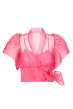 Make your entrance in this organza top, featuring a wrap-over front, flared sleeves, adjustable waist tie, cami layer insert and comes in a cropped length - perfect for tuck-in-ability. Organza Top, Wrap Top, Flared Sleeves, Waist Tie, Occasion Wear, Wardrobe Essentials, Entrance, Buy Online, Shop Now