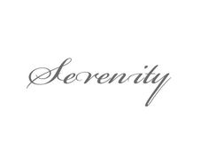 the word serenity written in cursive handwriting on a white background with black ink