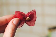 a person holding a piece of red material in their hand