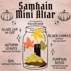 Mini Mabon Altar, Samhain Altar In A Jar, Fall Alter Ideas Witch, Mabon Altar In A Jar, Mabon Mini Altar, Mini Altar Ideas, Mabon Altar Ideas, Mabon Alter, Mabon Activities