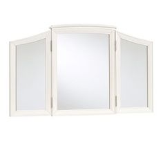 an image of a white room divider with mirrors on the sides and one door open