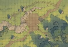 The Halfway Camp, a battle map for D&D / Dungeons & Dragons, Pathfinder, Warhammer and other table top RPGs. Tags: camp, cliff, forest, plains, road, wilderness Pathfinder Maps, Maps Rpg, Battle Map, Map Ideas, Map Making, Tabletop Rpg Maps, Dark Sun, Town Map, Map Maker