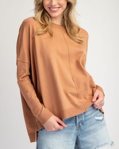 Say hello to your new favorite sweater, Coco! This Round Neck Sweater Top is the perfect combination of cozy and stylish. With its soft fabric and playful design, you'll be feeling confident and comfortable all day long. Say goodbye to boring sweaters and hello to Coco! 50% viscose, 28% polyester, 22% nylon Model is 5'9 and wearing a size small Everyday Soft Knit Snug Sweater, Comfy Everyday Knit Tops, Comfy Knit Tops For Everyday, Comfy Soft Knit Sweater With Cozy Fit, Fall Layering Sweater With Relaxed Fit, Casual Fall Sweatshirt For Layering, Casual Sweatshirt For Fall Layering, Comfy Cozy Fit Soft Knit Sweater, Cozy Sweater For Loungewear In Fall