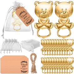 gold teddy bear decorations and accessories for baby's first birthday or christenings