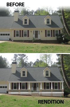 before and after shots of a house