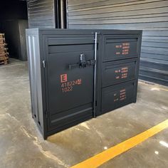 two metal filing cabinets in a storage room