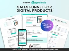 the sales funnel for digital products is displayed on top of two sheets of white paper