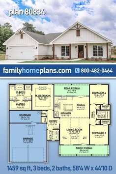 two story house plan with 3 bedroom and 2 bathrooms