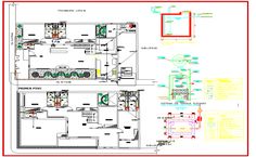 an architectural drawing shows the floor plan for a building with two floors and three levels