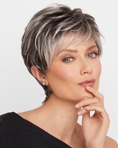 Wigs - Feathery layers, gentle volume and waves that yield to natural curves. Miles of Style Wig by Raquel Welch features a lace front and monofilament top. Raquel Welch Wigs, Short Pixie Haircuts, Pixie Hairstyles, Grey Hair, Short Hairstyles For Women