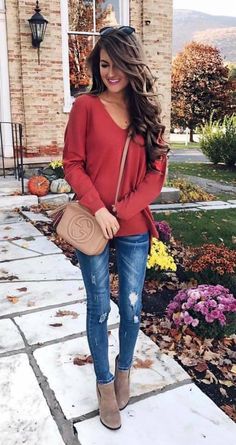 Blue Long Sleeve Shirt Outfit, Shirt Outfit Casual, Long Sleeve Shirt Outfit, Navy Blue Long Sleeve Shirt, Sleeve Shirt Outfit, Winter Sweater Outfits, Cute Thanksgiving Outfits, Thanksgiving Outfit Women, Thanksgiving Outfit Ideas