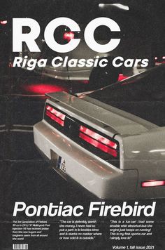 an advertisement for the pontiac firebird coupe car, with its rear lights turned red