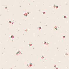 a wallpaper with strawberries on it and dots in the background that are pink