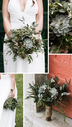 wedding bouquets with succulents and greenery