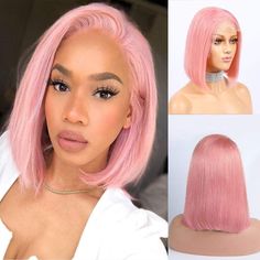 Pink Human Hair Wig. Lace Front Pre-Plucked with Baby Hair. Straight Middle Part Brazilian Virgin Bob Wig. Check here for more details about cap size, wig length, available colors, and other features. Green Bob Wig, Green Bob, Lace Front Bob Wigs, Pink Wigs, Lace Front Bob, Dreadlock Wig, Kawaii Wigs, Wigs Glueless