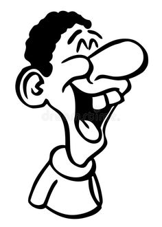 a black and white cartoon man laughing with his mouth wide open stock photo - image