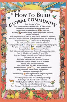 an orange poster with the words how to build global community