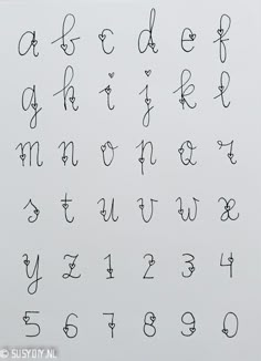 the letters and numbers are written in cursive writing with black ink on white paper