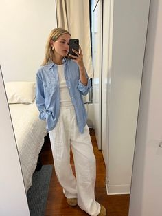 Linen Trousers And Shirt, White Linen Pants Outfit Work, White Cotton Pants Outfit, Cotton Pants Outfit, Linen Trousers Outfit, White Linen Pants Outfit, White Linen Trousers, Wide Leg Linen Trousers