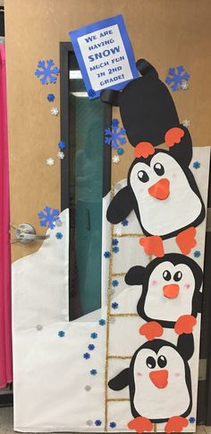 this is an image of a door decorated with penguins