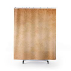 a brown shower curtain with wheels on it