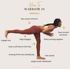 a woman is doing yoga poses with the words warrior ii below her chest and bottom