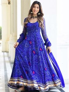 Bandhani Dress Pattern, Anarkali Designs, Floral Dresses With Sleeves, Nykaa Fashion, Stylish Kurtis Design, Long Frock Designs, Bandhani Dress, Long Gown Design, Anarkali Dress Pattern